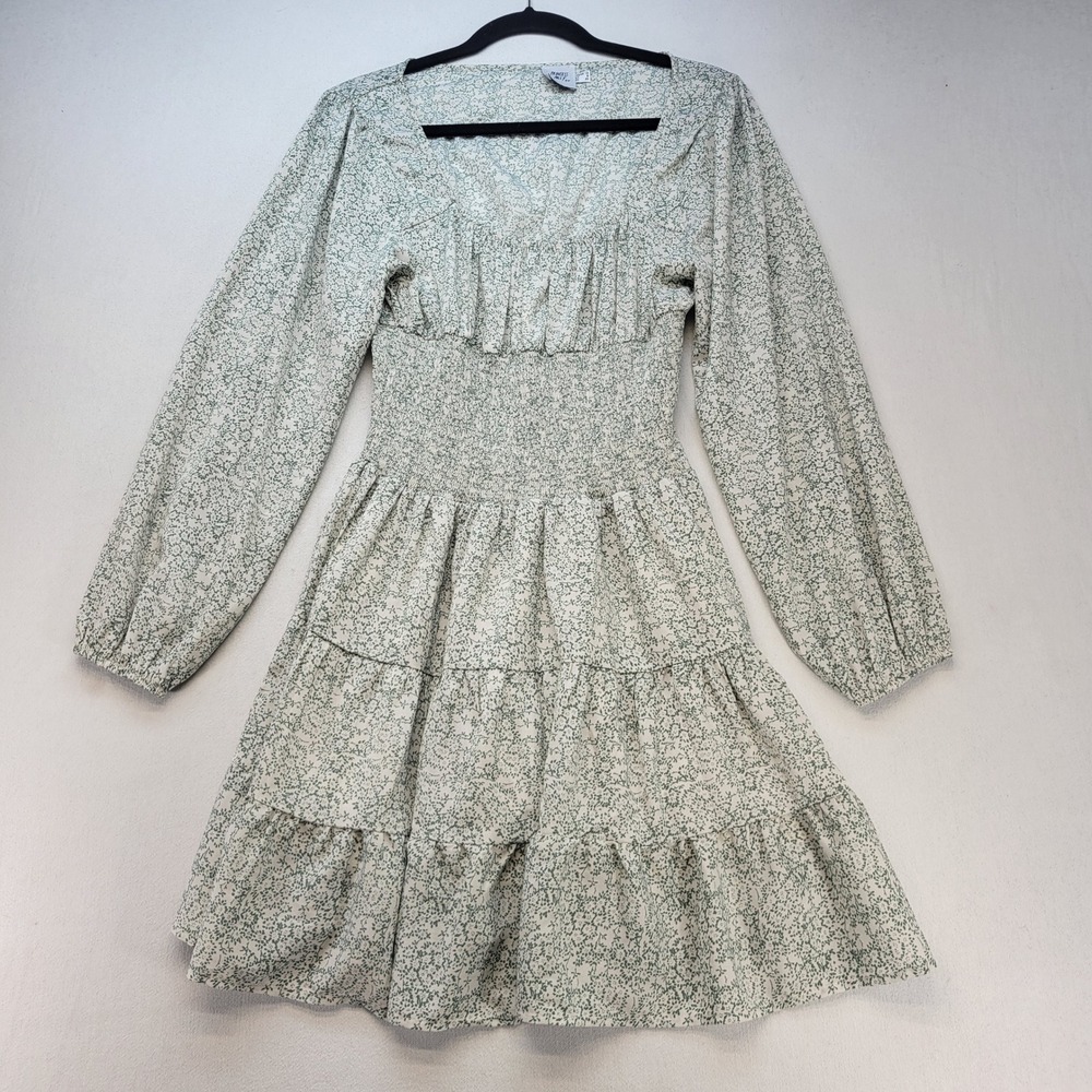 Princess Polly Mini Dress Womens 8 Green Floral Smocked Tiered Ruffle Sleeve